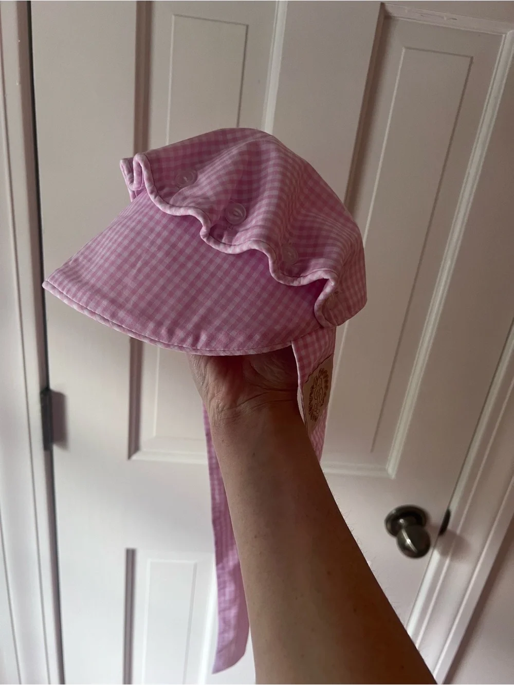 Bella Bean Pink Gingham Kids Sun Bonnet